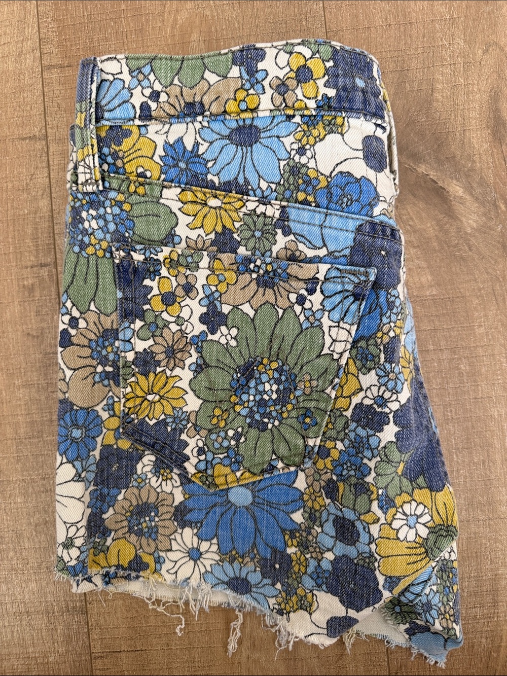 MOTHER Floral Printed Denim Shorts with Frayed Hem